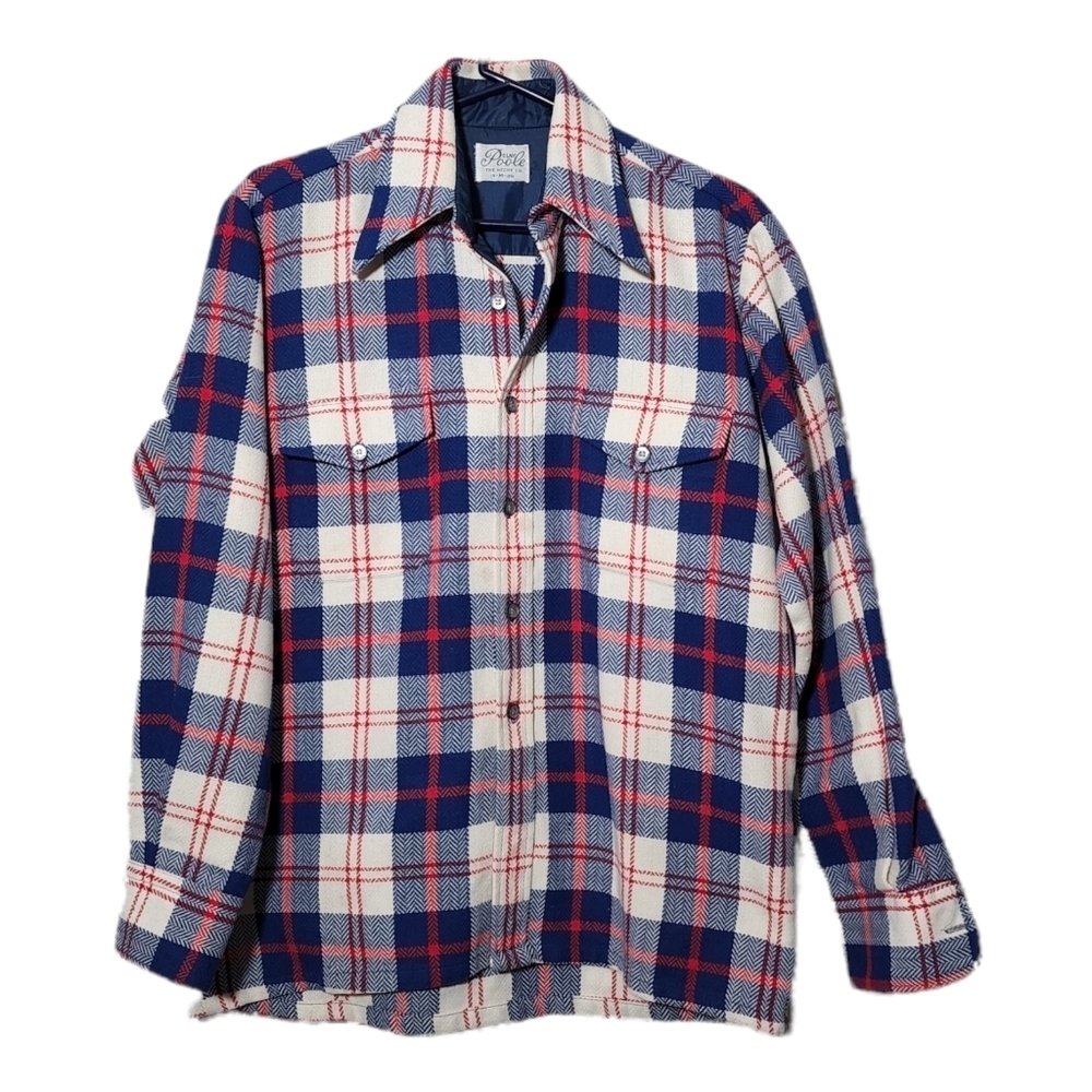 CLAY POOLE 70's The Hecht Co Red White Blue Wooly Acrylic Shacket shirt jacket M